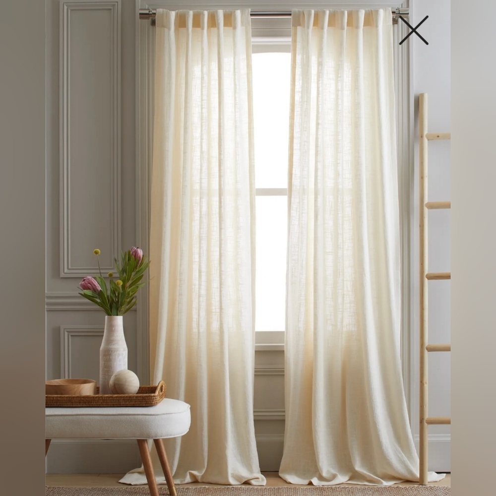 NWT! Quince Cotton Sheer Ivory Curtains 2 Panels 48"x108" (T36)